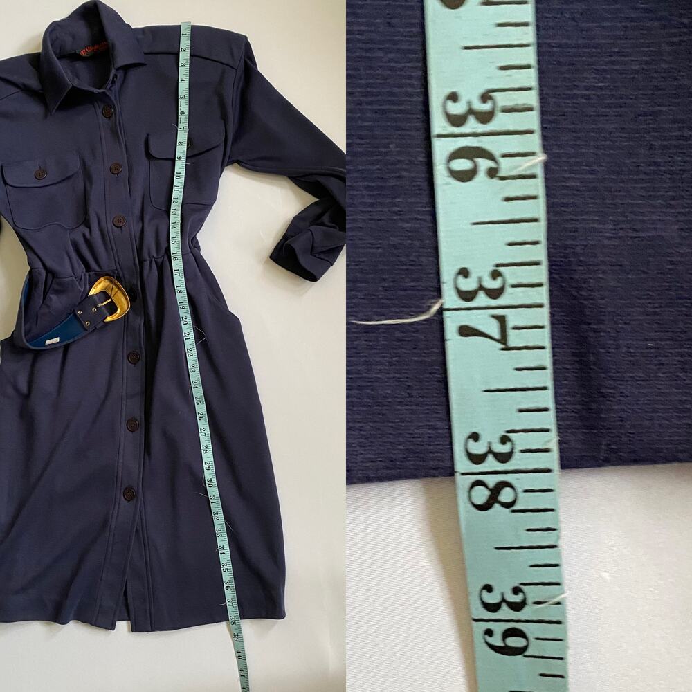 JB Wright LTD Navy Vintage Belted Midi Shirt Dress Size 6 Pockets Statement Work - Picture 13 of 17